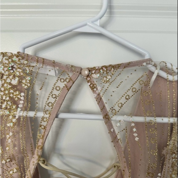 Hello Molly Roaming Free Dress Small Champagne Glitter Lace Up Back Party Mini - Picture 10 of 14